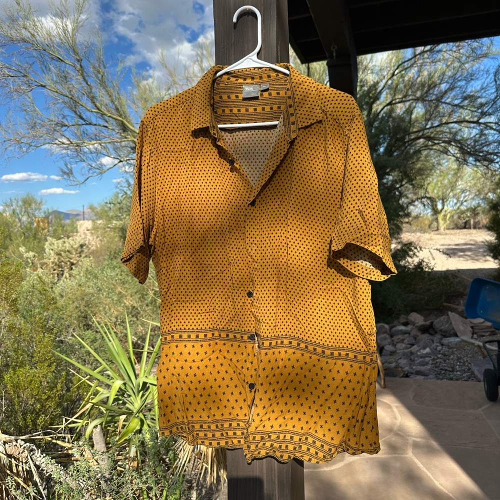 Mustard Yellow Patterned Short Sleeve Shirt